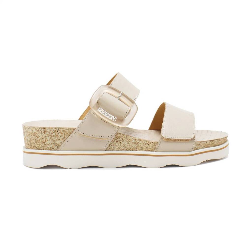NEW PIKOLINOS women's menorca leather wedge sandals in marfil